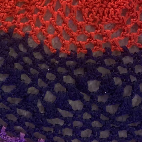 Handmade CROCHET TABLECLOTH!  Large Doily!  Navy, red, purple!  Scalloped edge. - Picture 4 of 5